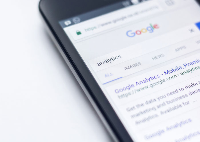 A mobile device dispaying search results