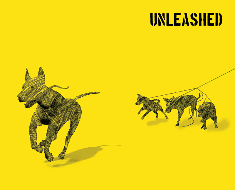 illustration of a dog breaking away from the pack